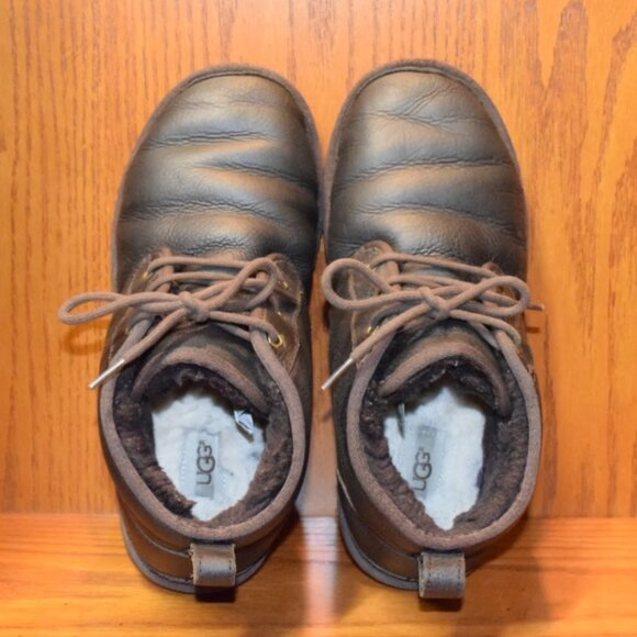Ugg Neumel Leather Dark Brown Shearling Lined Chukka Boots Mens Size 9 - Picture 8 of 9